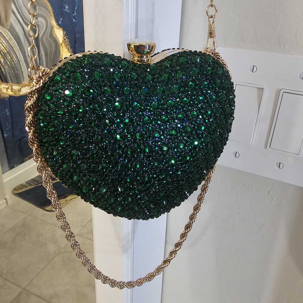 Unk Emerald Heart Clutch with Gold Chain
